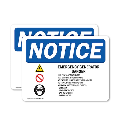 Signmission Emergency Generator Danger High Sign With Symbol, 24 in W x Rectangle, Vinyl Decal OS-2PACK-NS-D-1824-L-11854